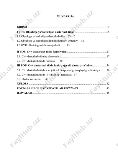 obyektga yo’naltirilgan dasturlash tillar c++ — DOCX