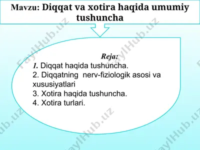 diqqat va xotira haqida umumiy tushuncha — PPT