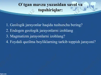 vulkanlar va ularning mahsulotlari — PPT