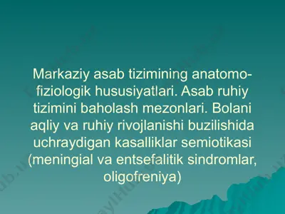 asab ruhiy tizimining anatomo-fiziologik hususiyatlari — PPT