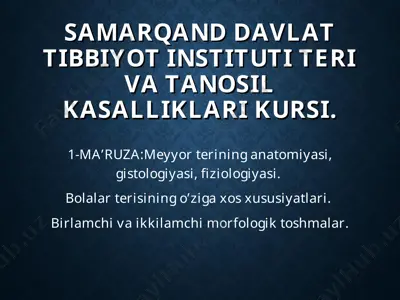 samarqand davlat tibbiyot instituti teri va tanosil kasalliklari kursi — PPT