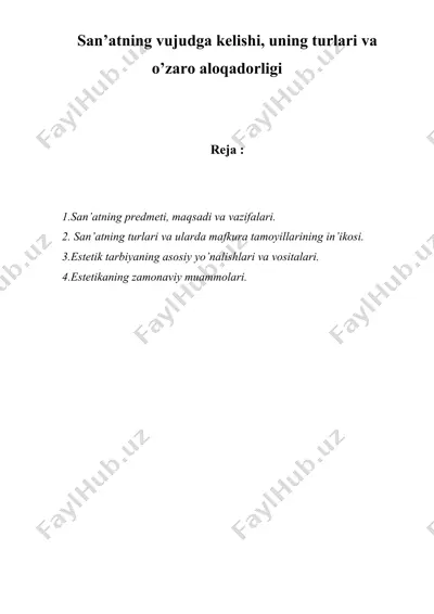 san’atning vujudga kelishi, uning turlari va o’zaro aloqadorligi — DOCX