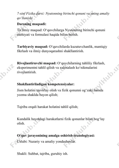 nyutonning birinchi qonuni va uning amaliy qo‘llanishi — DOCX