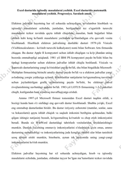 excel dasturida iqtisodiy masalalarni yechish — DOC