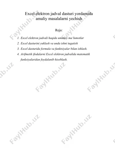 excel elektron jadval dasturi yechish — DOC