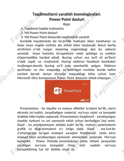 taqdimotlarni yaratish texnologiyalari — DOCX