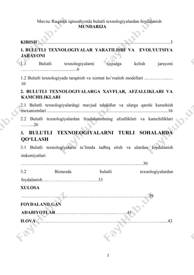 raqamli iqtisodiyotda bulutli texnologiyalardan foydalanish — DOCX