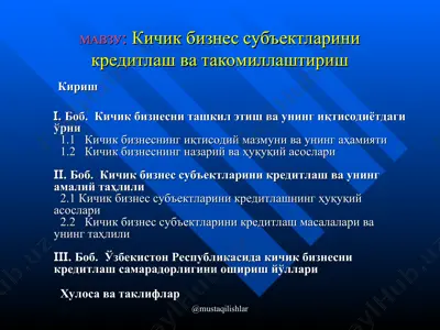kichik bизнес субъектларини кредитлаш ва такомиллаштириш — PPT