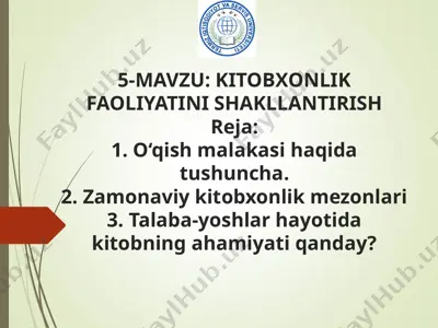 kitobxonlik faoliyatini shakllantirish — PPT