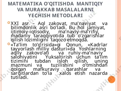 matematika o’qitishda mantiqiy va murakkab masalalarni yechish metodlari — PPT