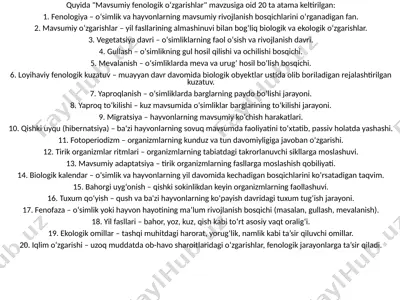 mavsumiy fenologik oʻzgarishlar — PPTX