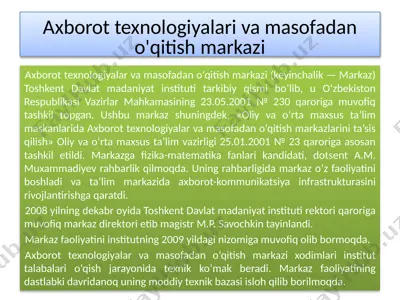 axborot texnologiyalar va masofadan o'qitish markazi — PPTX