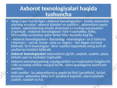 axborot texnologiyalari haqida tushuncha — PPTX