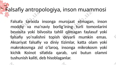 falsafiy antropologiya, inson muammosi — PPTX