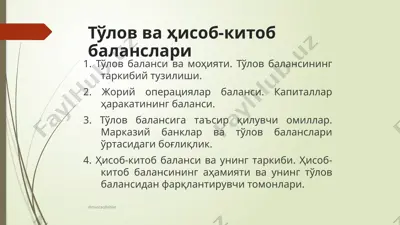tўlov va hisob-kitob balanslari — PPTX
