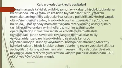 xalqaro valyuta-kredit vositalari — PPTX