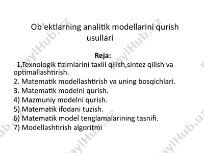 ob’ektlarning analitik modellarini qurish usullari — PPTX