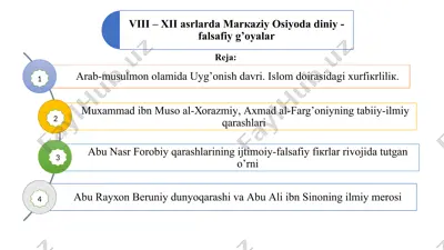 viii – xii аsrlаrdа mаrкаziy osiyodа diniy - fаlsаfiy g’оyalаr — PPTX
