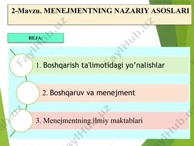 menejmentning nazariy asoslari — PPTX