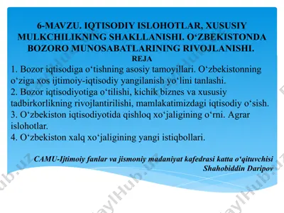 bozor iqtisodiga o‘tishning asosiy tamoyillari — PPTX