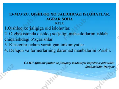 qishloq xo‘jaligiga oid islohotlar — PPTX