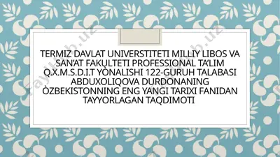 òzbekiston respublikasi przidentlik institutini tashkil etilishi — PPTX