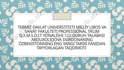 òzbekistonda demokratik fuqarolik jamiyati asoslarining shakllanishi va amalga oshirilayotgan islohotlar — PPTX