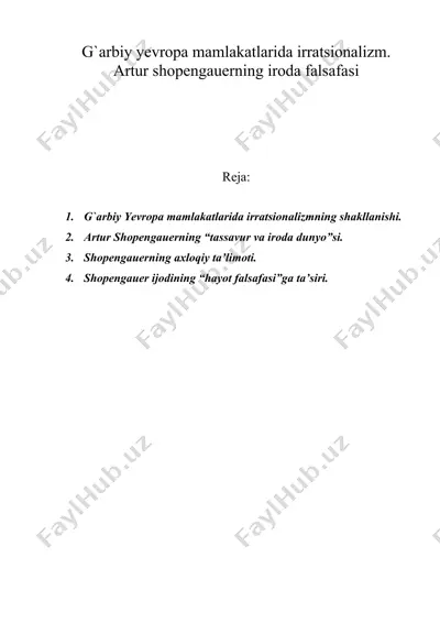 g`arbiy yevropa mamlakatlarida irratsionalizm. artur shopengauerning iroda falsafasi — DOC