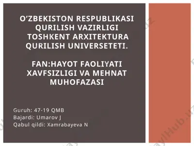 qurilish obyektlarini sanitariya va mehnat gigiyenasi masalalari — PPTX