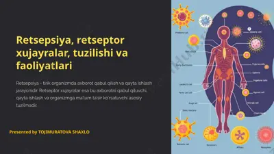 retsepsiya, retseptor xujayralar, tuzilishi va faoliyatlari — PPTX