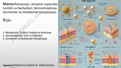 retsepsiya, retseptorlar, gormonlar va mediatorlar retseptsiyasi — PPTX