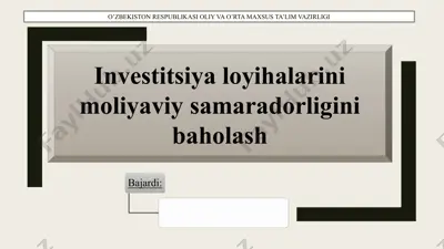 investitsiya loyihalarini moliyaviy samaradorligini baholash — PPTX