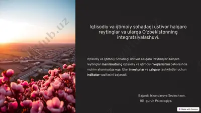 iqtisodiy va ijtimoiy sohadagi ustivor xalqaro reytinglar — PPTX