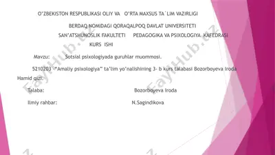 sotsial psixologiyada guruhlar muommosi — PPTX