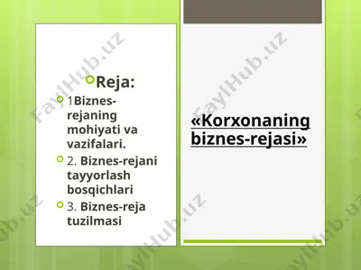 biznes-rejaning mohiyati va vazifalari — PPTX