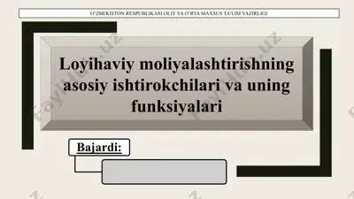 loyihaviy moliyalashtirishning asosiy ishtirokchilari va uning funksiyalari — PPTX