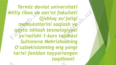 qishloq xo‘jaligi mahsulotlarini saqlash va qayta ishlash texnalogiyasi — PPTX