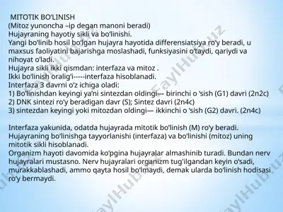 hujayraning hayotiy sikli va bo’linishi — PPTX