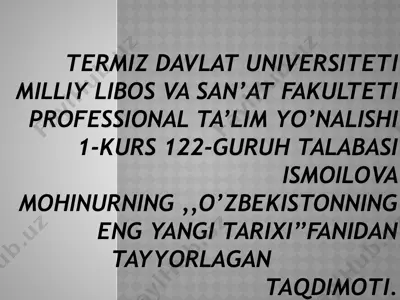 o'zbekistonning eng yangi tarixi — PPTX