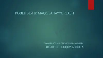 poblististik maqola tayyorlash — PPTX