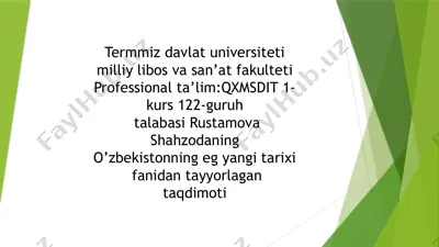 o’zbekistonning eg yangi tarixi fanidan taqdimot — PPTX
