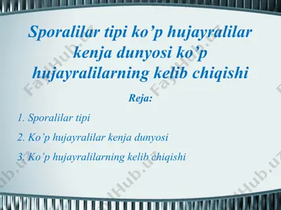 spоrаlilаr tipi ko’p hujаyrаlilаr kеnjа dunyosi ko’p hujаyrаlilаrning kеlib chiqishi — PPTX