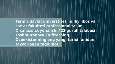 òzbekistonda demokratik fuqarolik jamiyati asoslarining shakllanishi va amalga oshirilayotgan islohotlar — PPTX