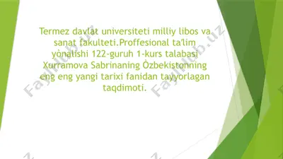 òzbekistonning eng eng yangi tarixi fanidan tayyorlagan taqdimot — PPTX