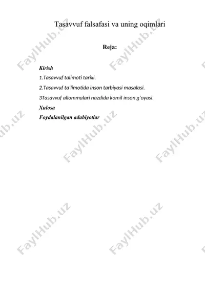 tasavvuf falsafasi va uning oqimlari — DOCX