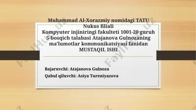ma'lumotlar kommunikatsiyasi fanidan mustaqil ishi — PPTX