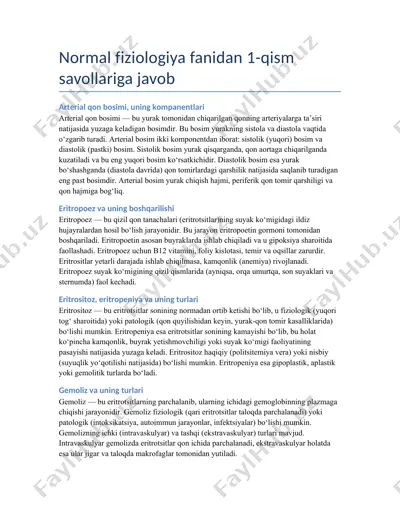 normal fiziologiya fanidan 1-qism savollariga javob — DOCX