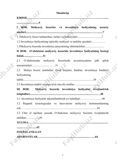 moliyaviy bozorlar va investitsiya faoliyatining nazariy asoslari — DOCX