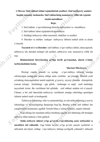 sinf rahbari ishini rejalashtirish usullari — DOCX