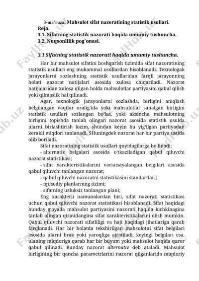 sifat nazoratining statistik usullari — DOCX